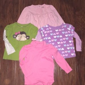 3 long sleeve shirts, 1 turtleneck onesie